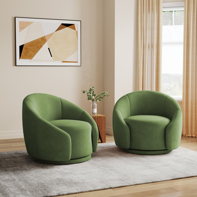 Aunna 89.2Cm Wide Swivel Barrel Chair, Green Velvet