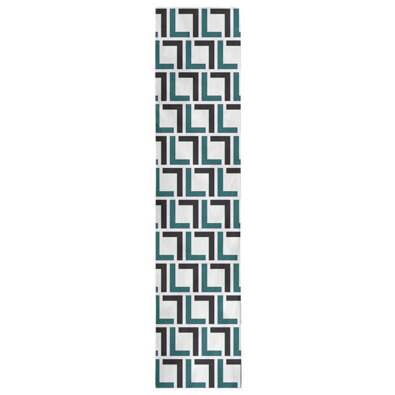 Chemin de table Carolina, 72 po x 16 po, Coton, Blanc / vert minuit / noir