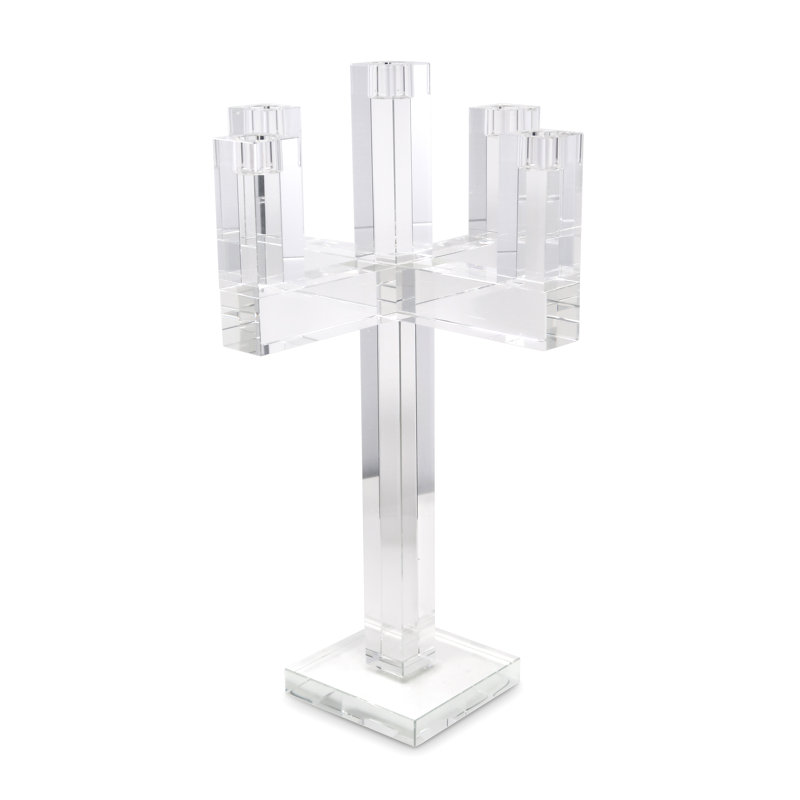 20" Clear Faceted Crystal Tabletop Candelabra Candle Holder