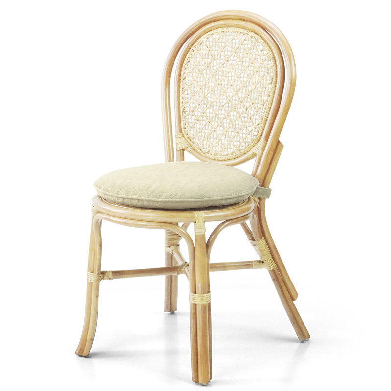 Natural Rattan and Cane Side Chair with Cream Cushion