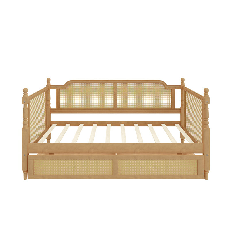Lit de jour en rotin de style traditionnel avec 2 tiroirs pour un espace limité, chambre d'amis, aucun sommier nécessaire