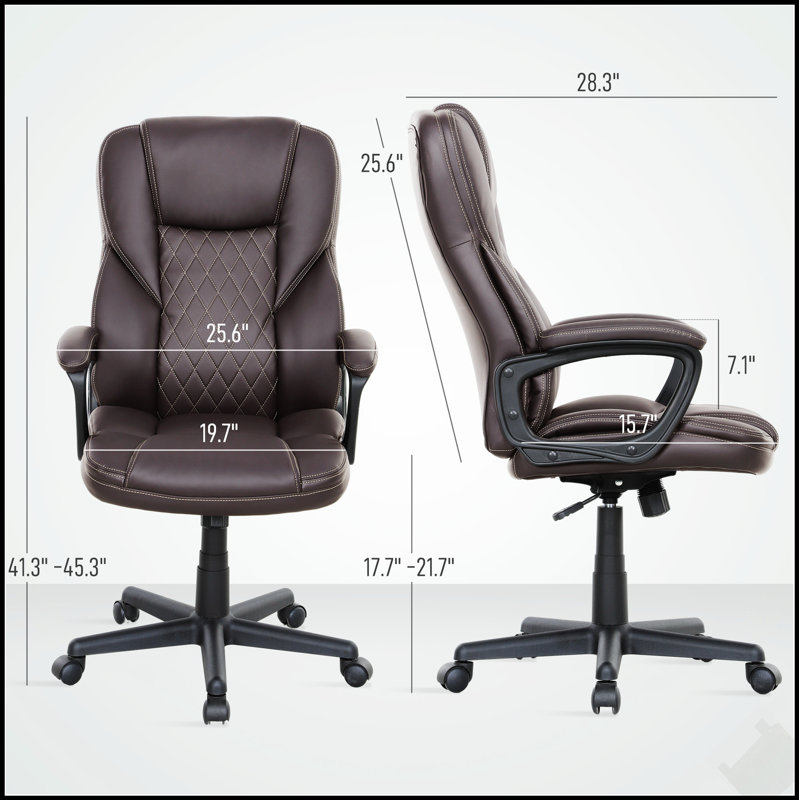 Fauteuil de direction en polyuréthane avec hauteur réglable et roulettes pivotantes, chaise de bureau ergonomique à haut dossier pour la maison et le bureau
