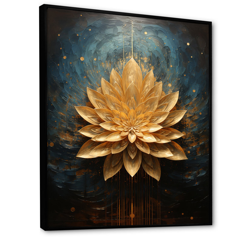 «Golden Blooming Retro Lotus I», reproduction sur toile, H 32 po x l 24 po x P 1 po, Cadre flottant noir