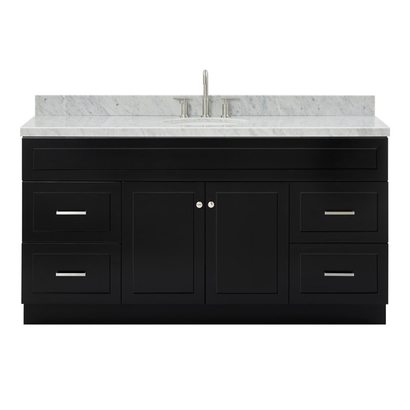 Ensemble de meuble-lavabo simple autoportant 67 po avec plateau en marbre de Carrare Abell, Noir