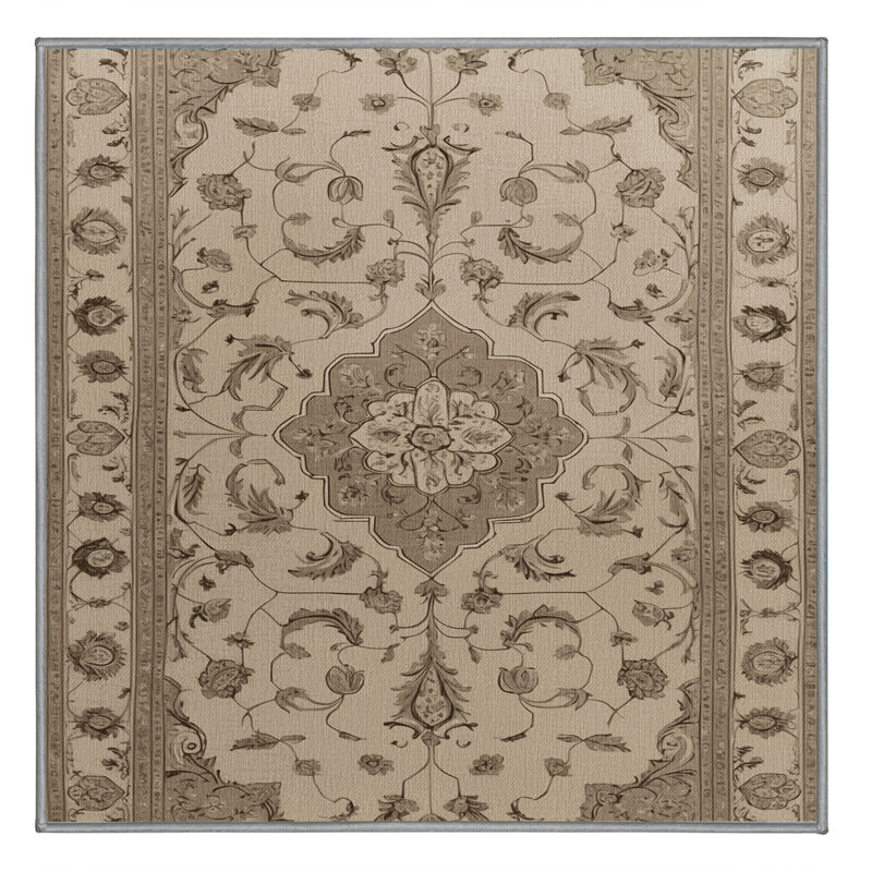 Tapis gris Tabriz lavable à la machine, Carré 5 pi