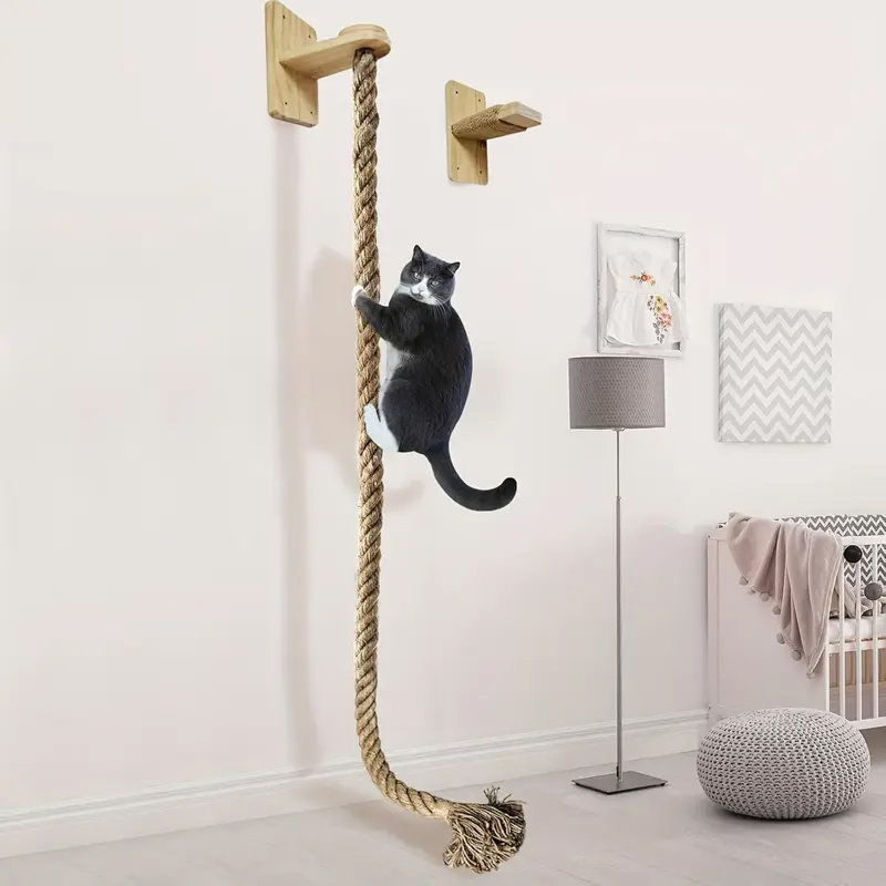 Corde d'escalade pour chat avec tablette murale en bois