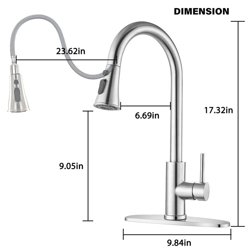 Robinet de cuisine rétractable à poignée simple - installation sur comptoir à un trou avec douchette en acier inoxydable