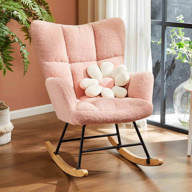 Chaise d'appoint berçante Kaelyb , Rose,  H 38,98 po x l 22,8 po x P 33,46 po 
