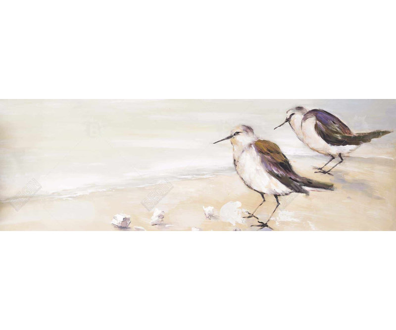 Two Sandpipers on the Beach - Beige Bathroom Canvas Decor
