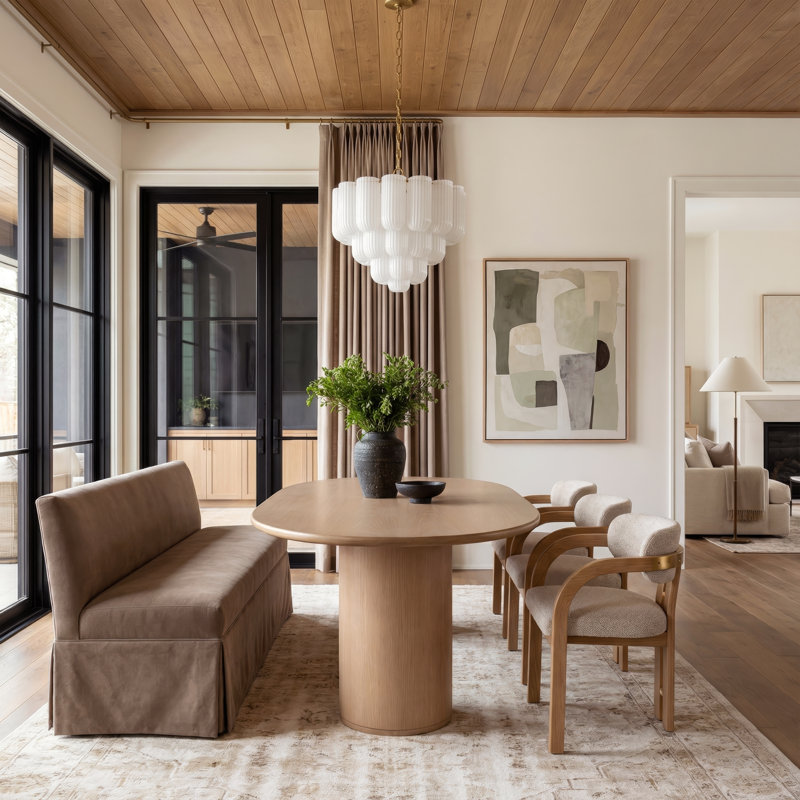 Carter 84 in. W Oval Wood Pedestal Dining Table, Light Brown, Light Brown