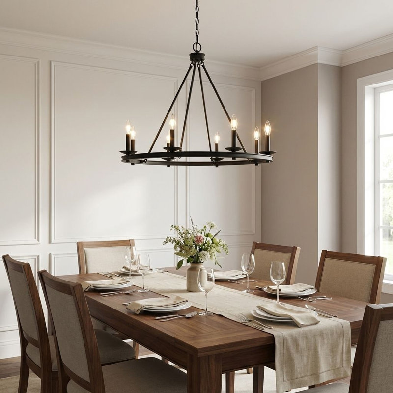 8-Light Chandelier, Matte Black, 25" H x 33" W x 33" D, 8