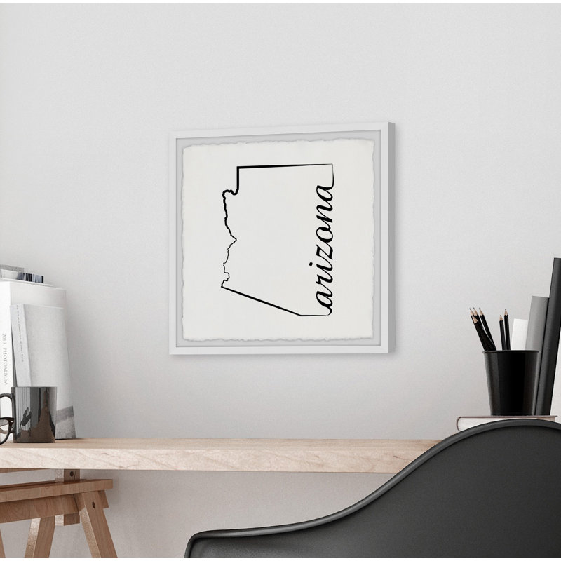 Arizona Map Outline - Cadre photo, impression d'art textuel sur papier, H 32 po x l 32 po x P 1,5 po