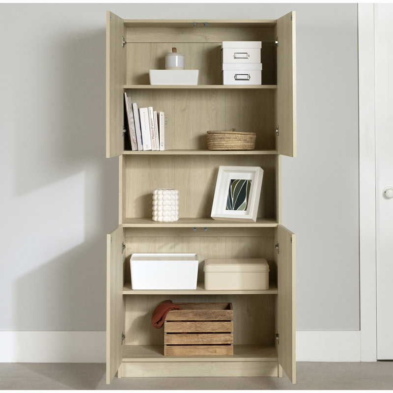 Liora Wide 4-Door Bookcase With Open Storage, Bleached Oak