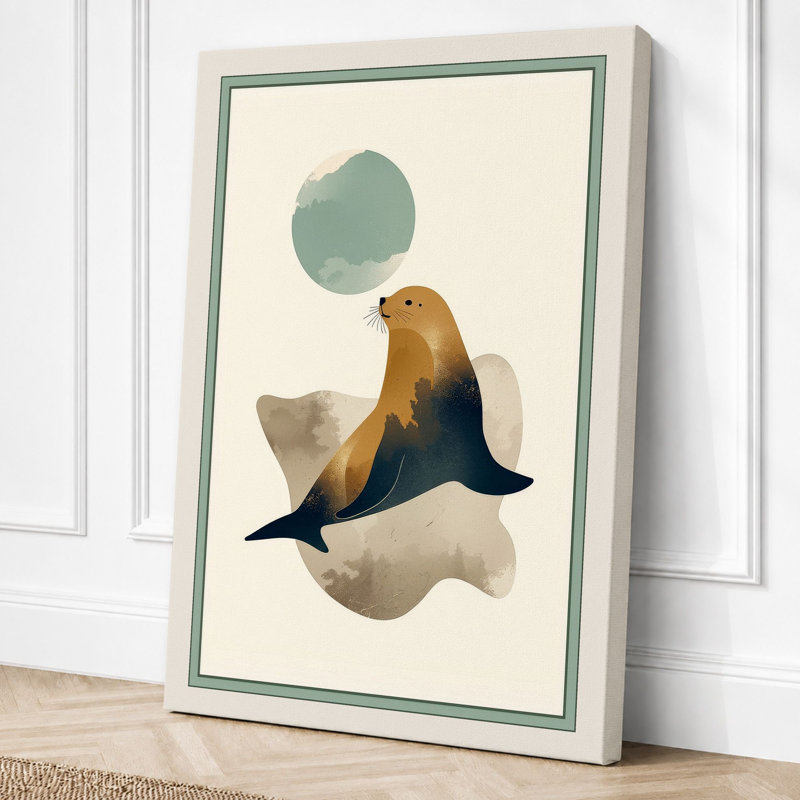Seal Among Currents Boho - Wrapped Canvas, 30x20 - 76.2 x 50.8 cm, Cream Border