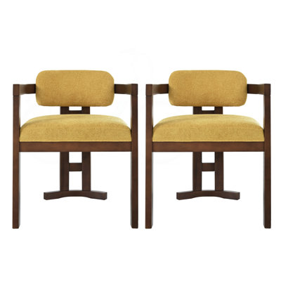 Upholstered Wood Dining Chairs with Birch Frame, Yellow, Set of 2