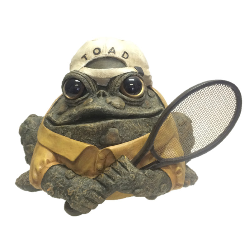 Statue de jardin tennis crapaud / grenouille, Vert naturel, H 7,75 po x l 9,25 po x P 8,75 po