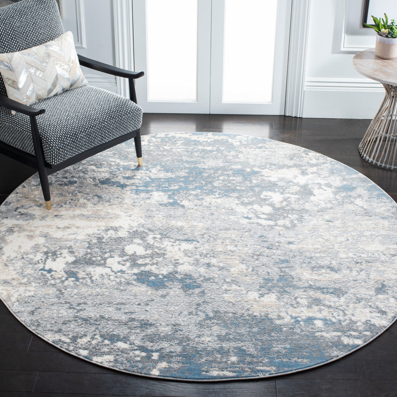 Adame Abstract Gray/Blue Area Rug, Round 6'7"