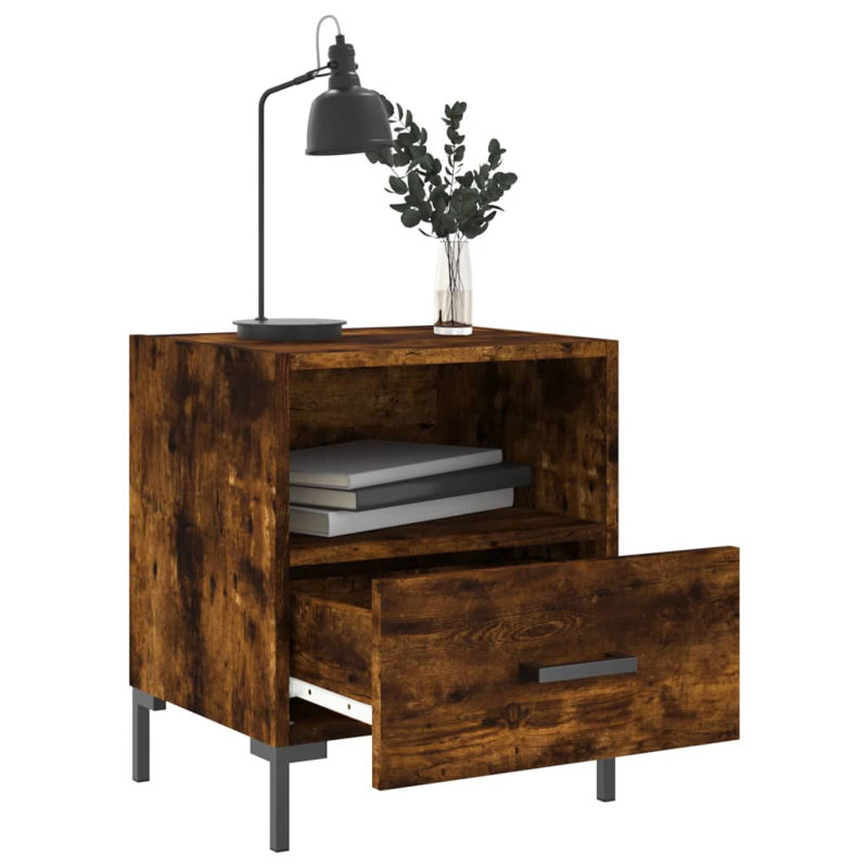 Aaeryn 40cm W Iron Bedside Table, Smoked Oak