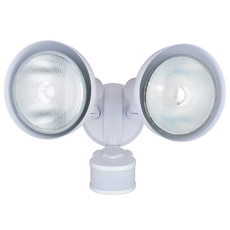 2 - Head Hardwired Dusk to Dawn Outdoor Security Flood Light with Motion Sensor and Timer, White