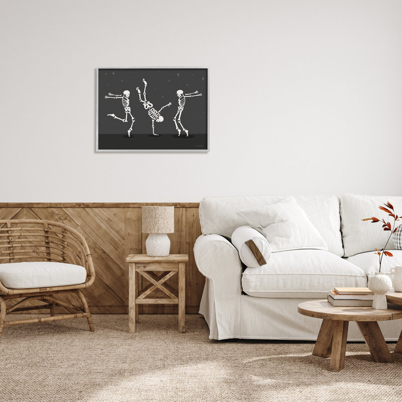 Trois squelettes dansants, impression sur bois, H 24 po x l 30 po x P 1,5 po, Estampe numérique Farmhouse