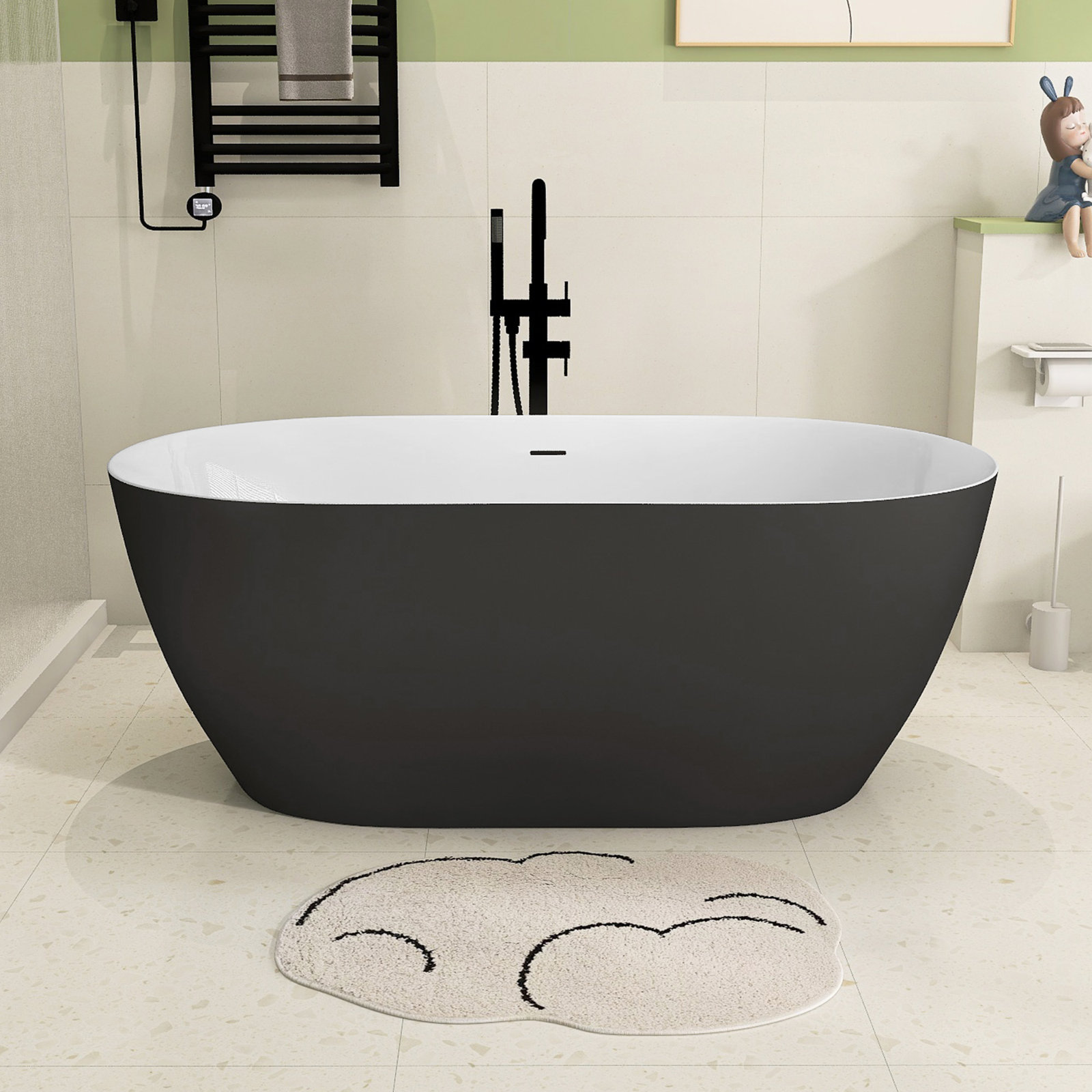 51" Freestanding Soaking Acrylic Bathtub, Matte Black