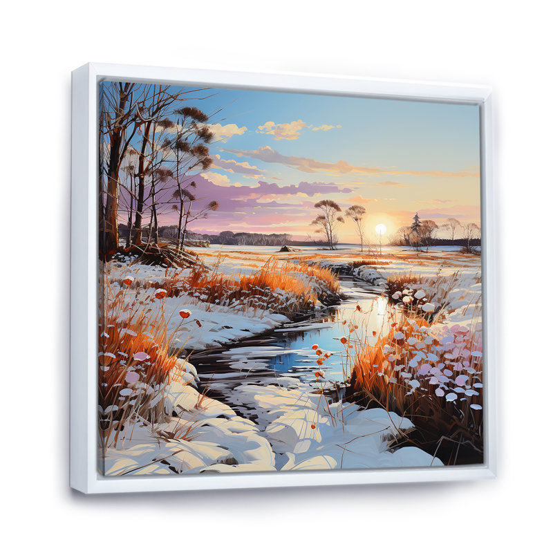 Prayies Winter Scenery Country Charm sur impression sur toile, Cadre flottant blanc, H 24 po x l 24 po x P 1 po