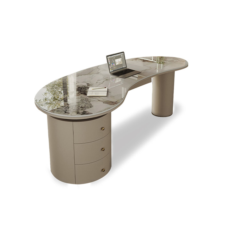 Table de bureau de luxe en pierre frittée de style minimaliste, H 29,53 po x l 94,49 po x P 29,53 po