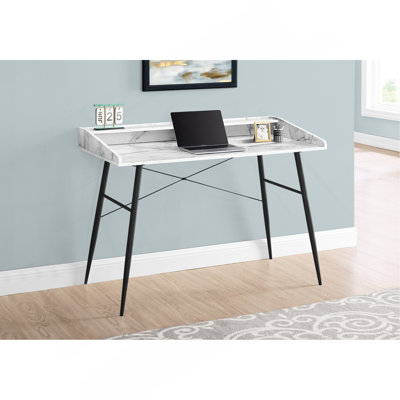 Bureau d'ordinateur, bureau personnel, ordinateur portable, tablettes de rangement, L 48 po, travail, stratifié aspect marbre blanc, métal noir, contemporain, moderne