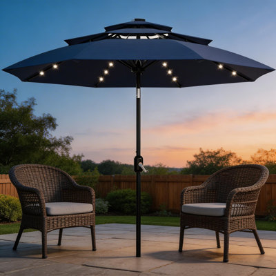 3-Tier Solar Patio Umbrella, with LED Lights and Vents