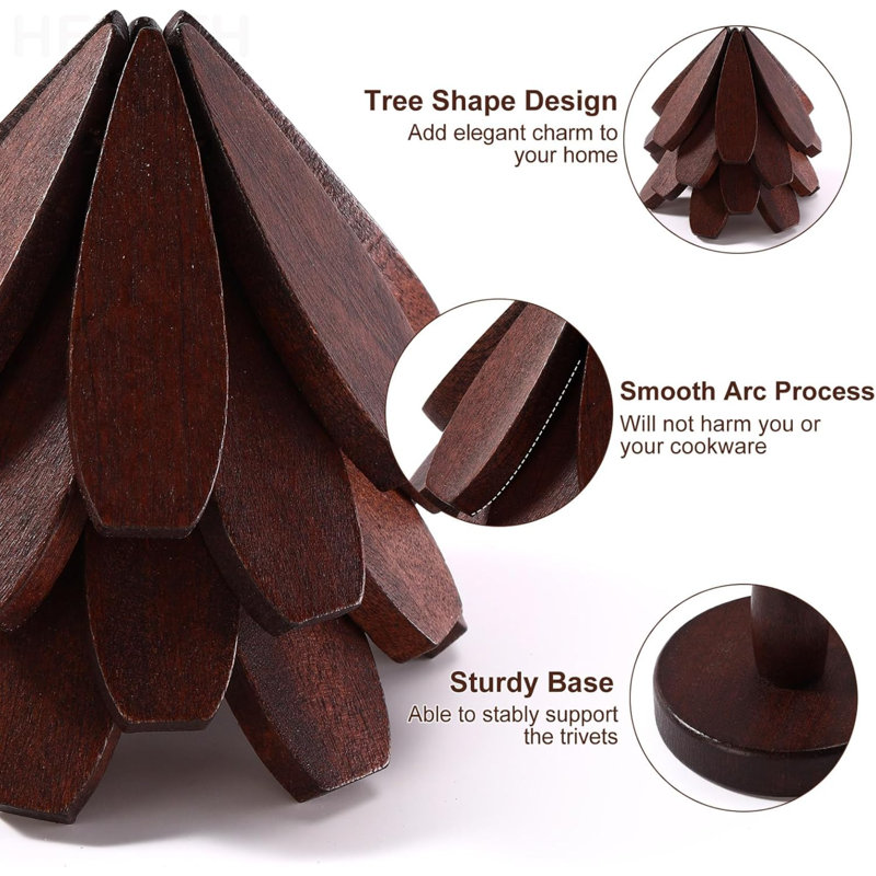 Ensemble de 8 sous-verres Tree, sous-plat en bois pour plats chauds, 2 sous-pieds pliables en forme d'arbre avec 2 supports, tapis décoratif pour tapis de cuisine décoratifs pour fondue, casseroles, tasses (bois de noyer)