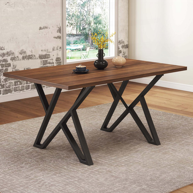 Table de salle à manger industrielle avec base en tréteaux