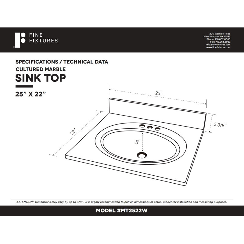 25" Single Bathroom Vanity Top in White with Sink