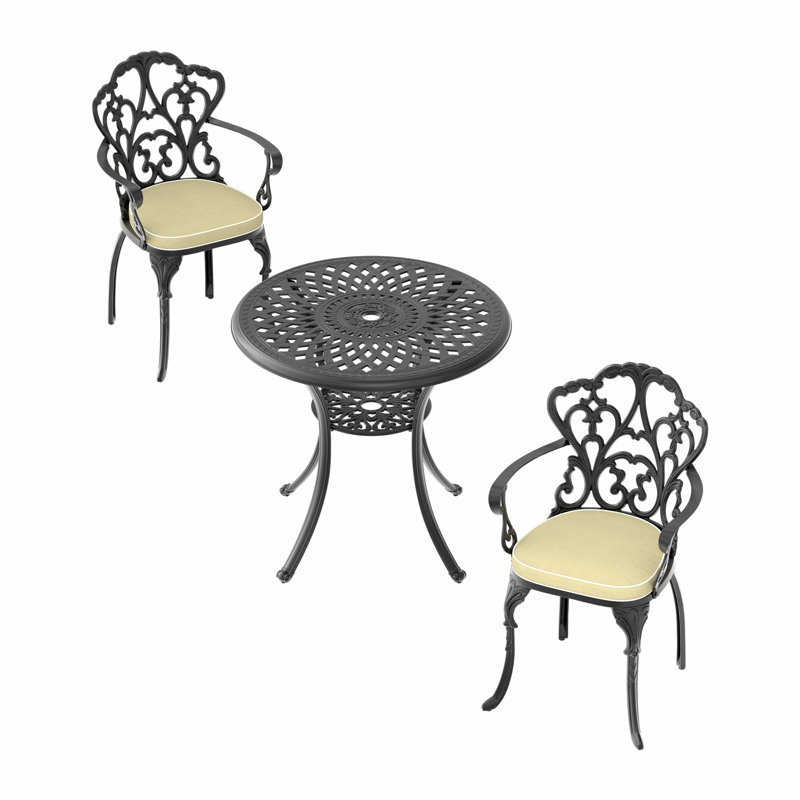 Ensemble de 3 meubles de patio en aluminium coulé avec coussins beiges