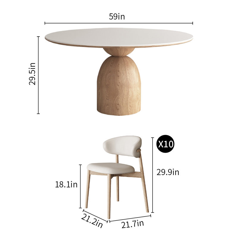 Simple Solid Wood Rock Slab Round Dining Table Sets