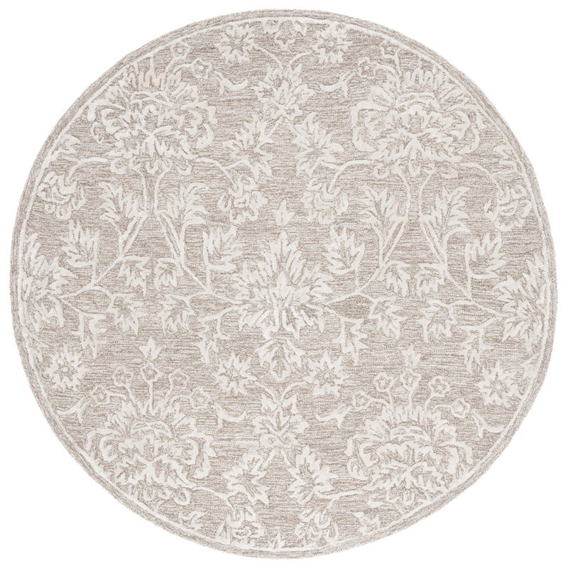 Sazi Hand Tufted Wool Pile Damask Rug, Round 6'