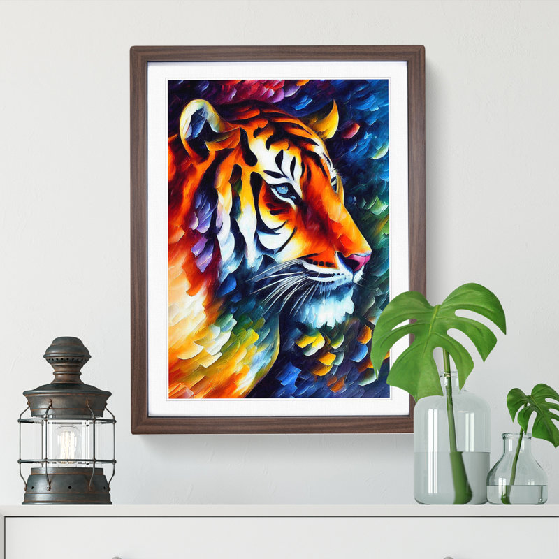 Tiger Portrait No.3 - Wall Art, 66cm H x 48cm W, Walnut Framed, White