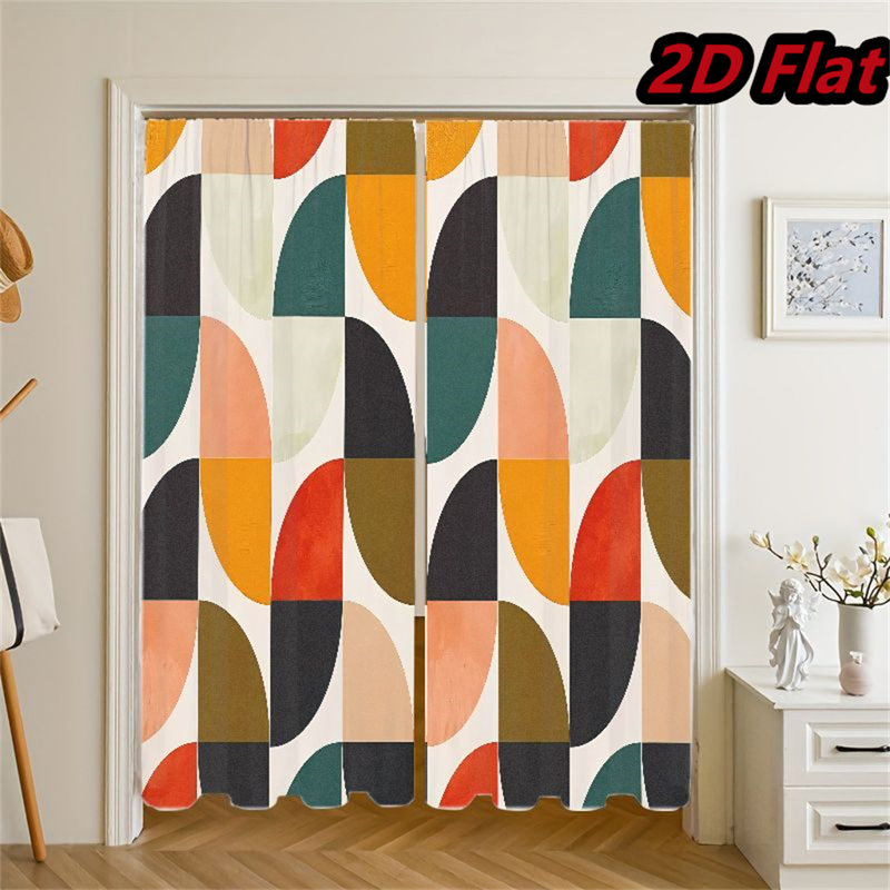 2Pcs Mid Century Modern Geometric Curtains Semi Sheer Rod Pocket Window Panels Abstract Colorful Half Circle Pattern Treatment for Living Room Bedroom Kitchen Farmhouse Home Decor