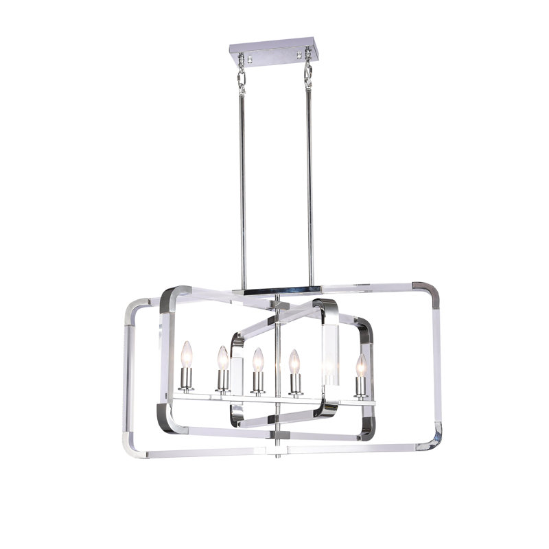 Luminaire suspendu géométrique unique à 6 lumières, Chrome