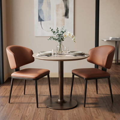 Dining Chairs Set of 2, Mid Century Modern Dining Room Chairs with Faux Leather Upholstered, Farmhouse Dining Chairs Kitchen Chairs with Metal Legs Curved Backrest