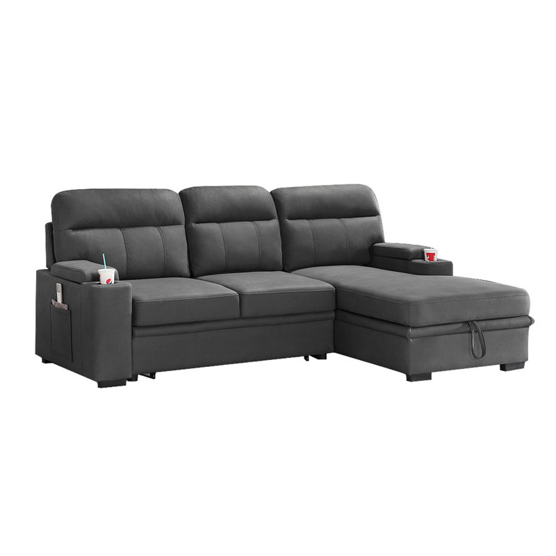 Canapé-lit modulaire en tissu avec porte-gobelet Akriti, gris