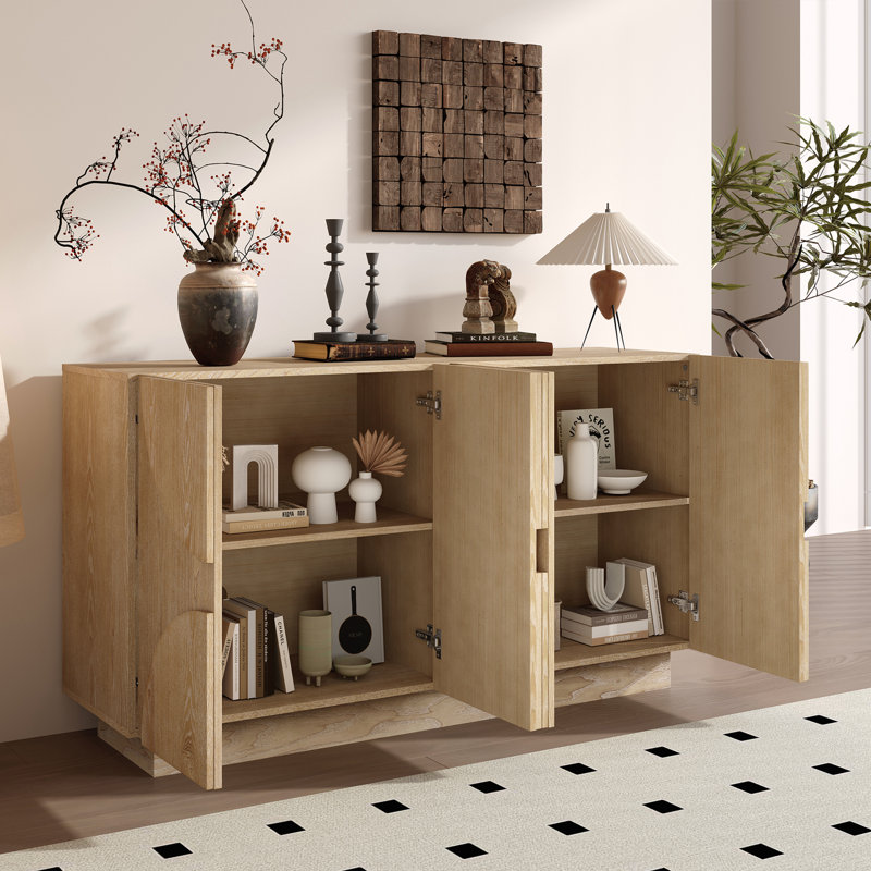 Grand buffet à 4 portes avec rangement, Naturel