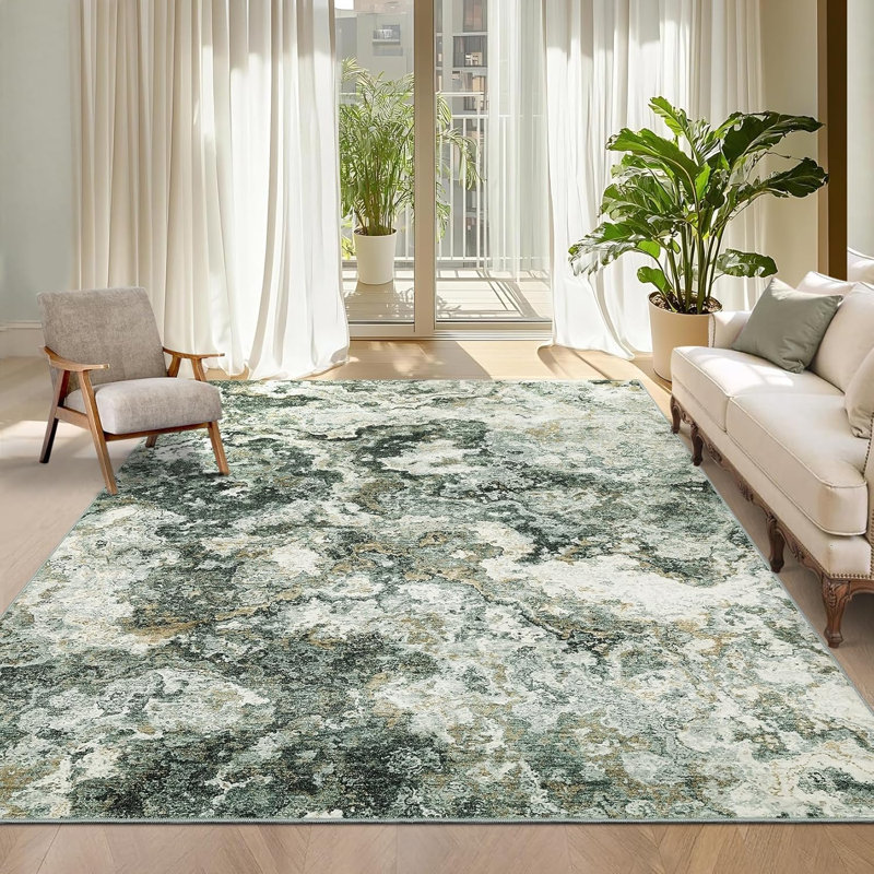 Washable Rug, Abstract Non-Slip, Soft Low Pile for Kitchen, Hallway, Bathroom, Laundry, Indoor Accent Carpet.