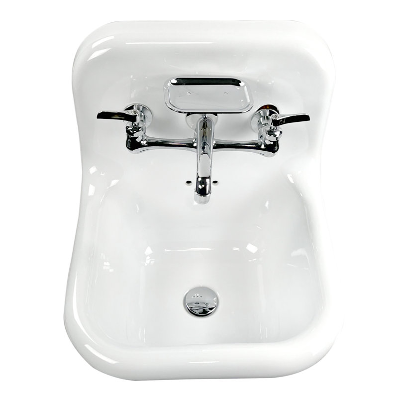 Nantucket Sinks 16.5''  Fireclay Specialty Wall Mount Bathroom Sink with Faucet and Overflow, Chrome, Chrome