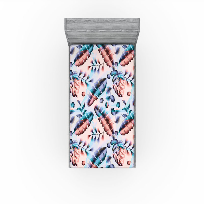 Drap-housse floral Ambesonne, Drap-housse pour lit simple TG, Turquoise, lavande, saumon / floral