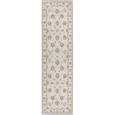 Hand-Knotted High-Quality Beige and Ivory Runner