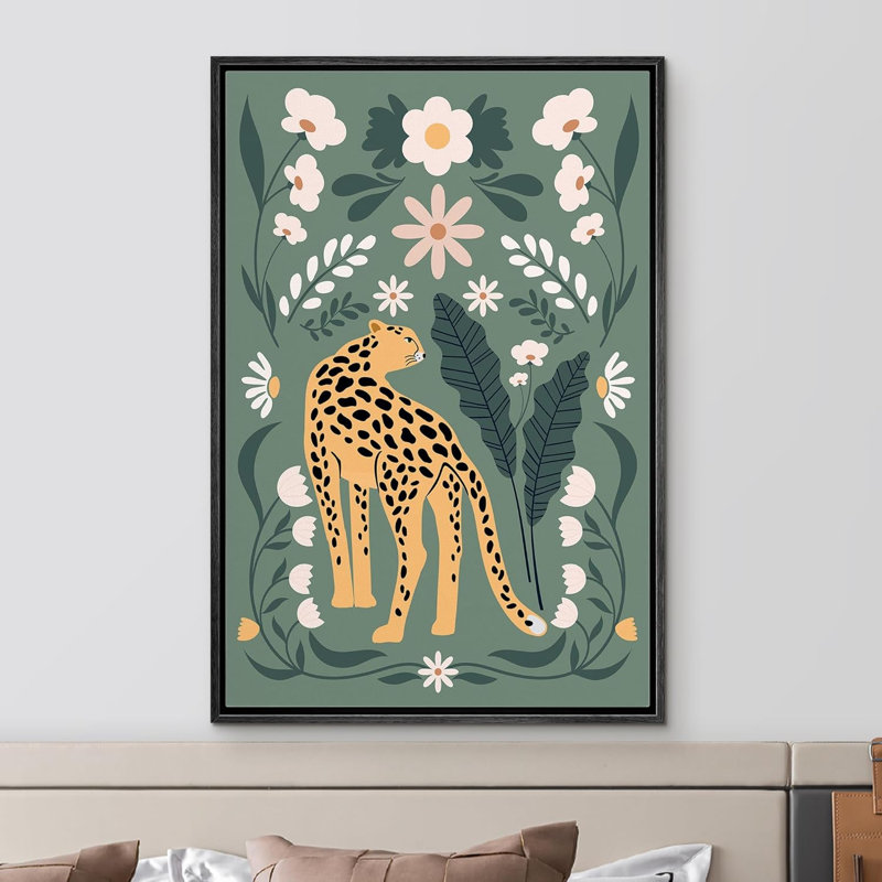 Imprimé floral lumineux de style BCBG avec imprimé floral de guépard, animaux de la chambre à coucher, style bohème moderne