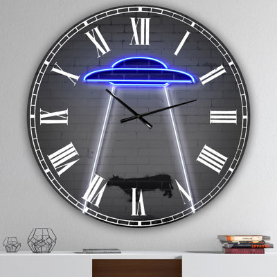 Horloge murale moderne surdimensionnée Neon UFO