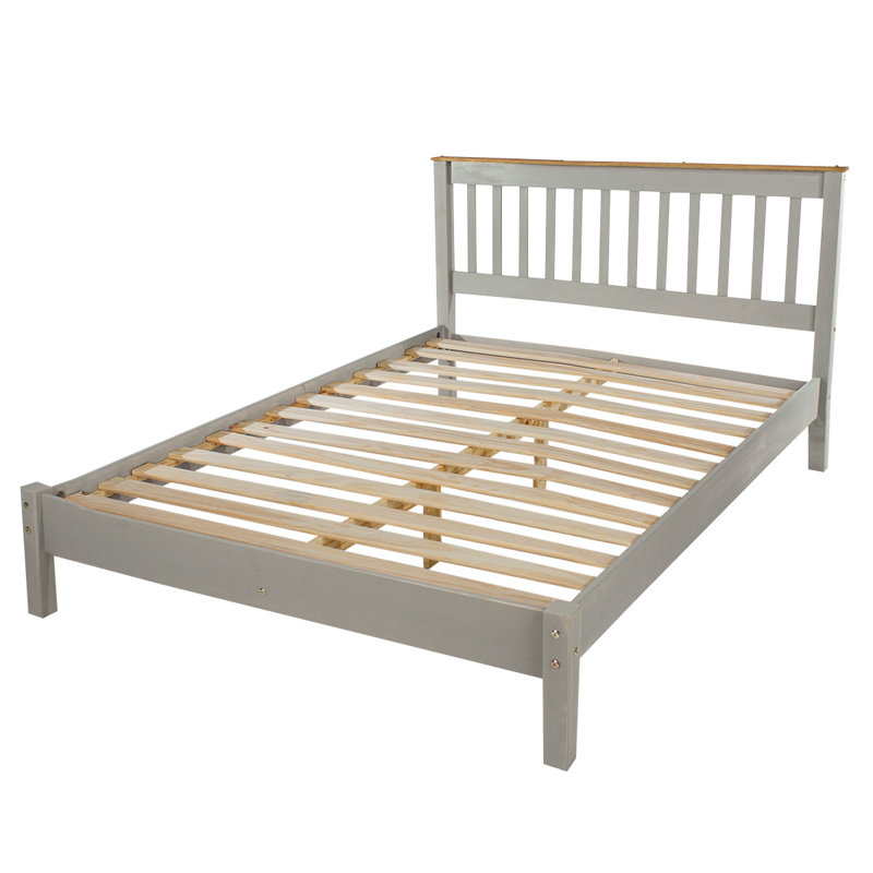 Lit plateforme en bois massif Wiete, Gris Corona, Double