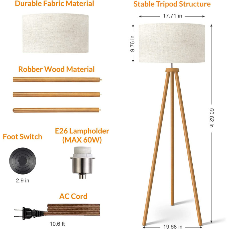 60.62'' Brown Tripod Floor Lamp