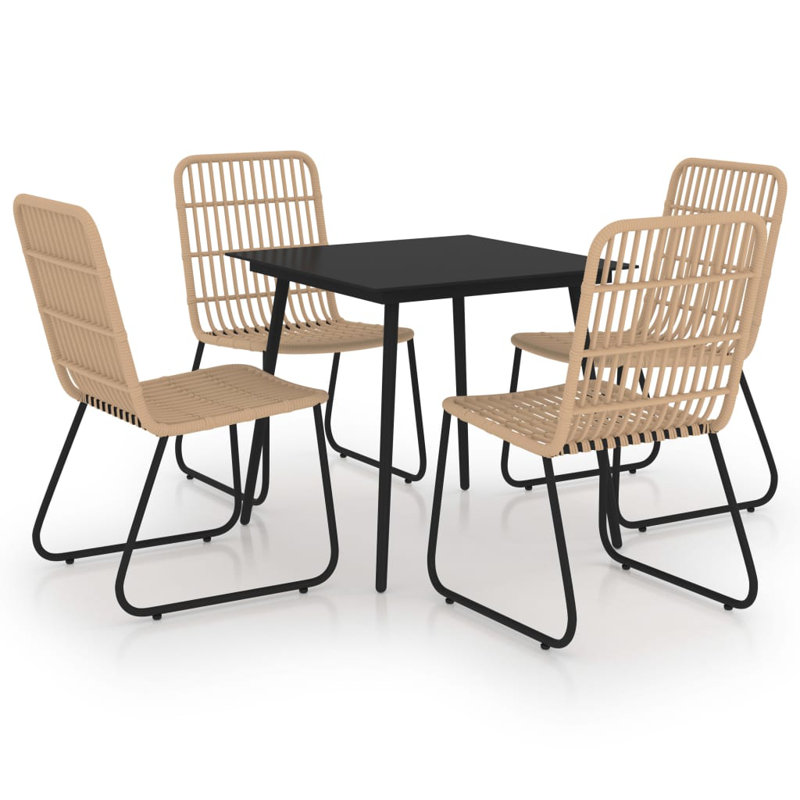 Maivish 4 - Person Patio Dining Set with Square Table, Brown/Black